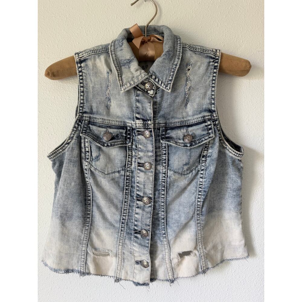 Silver Jeans Co. Denim Acid Wash Trucker Vest Blue Jean Grunge Y2K Size Small